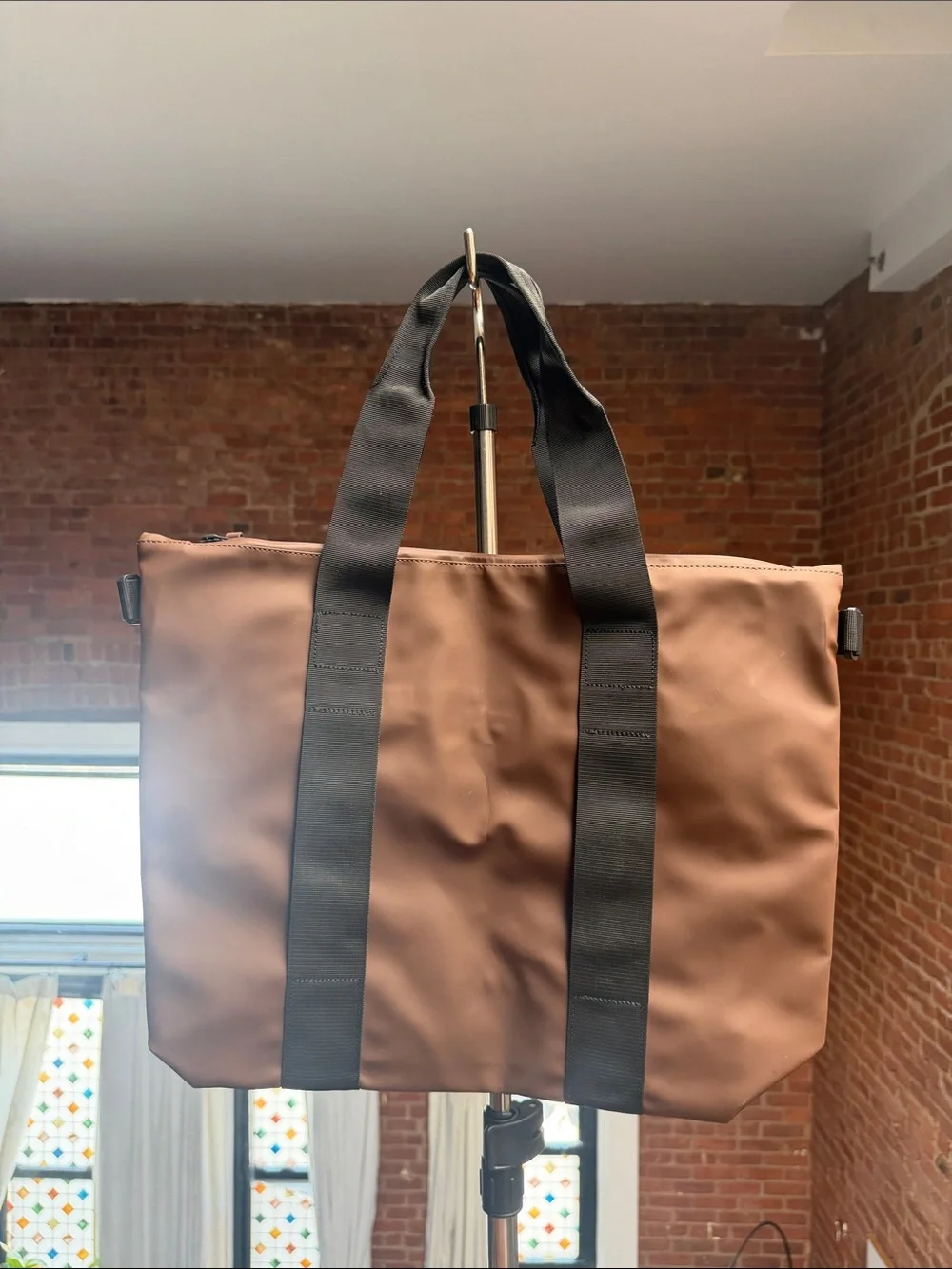Rains Brown Duffel Tote with Black Straps